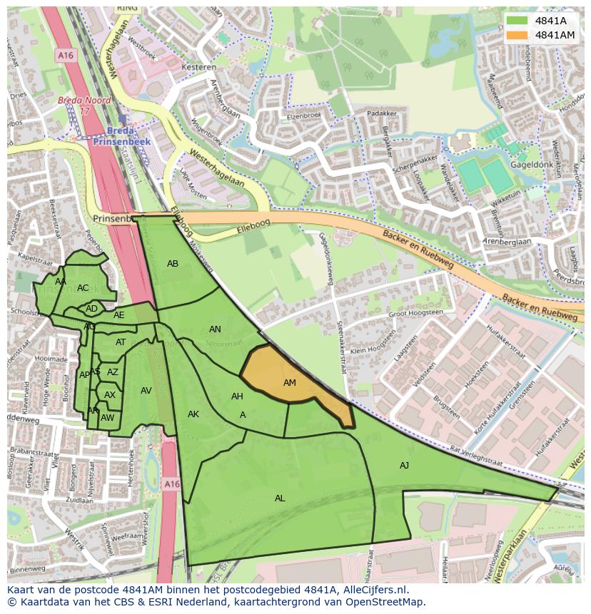 Afbeelding van het postcodegebied 4841 AM op de kaart.