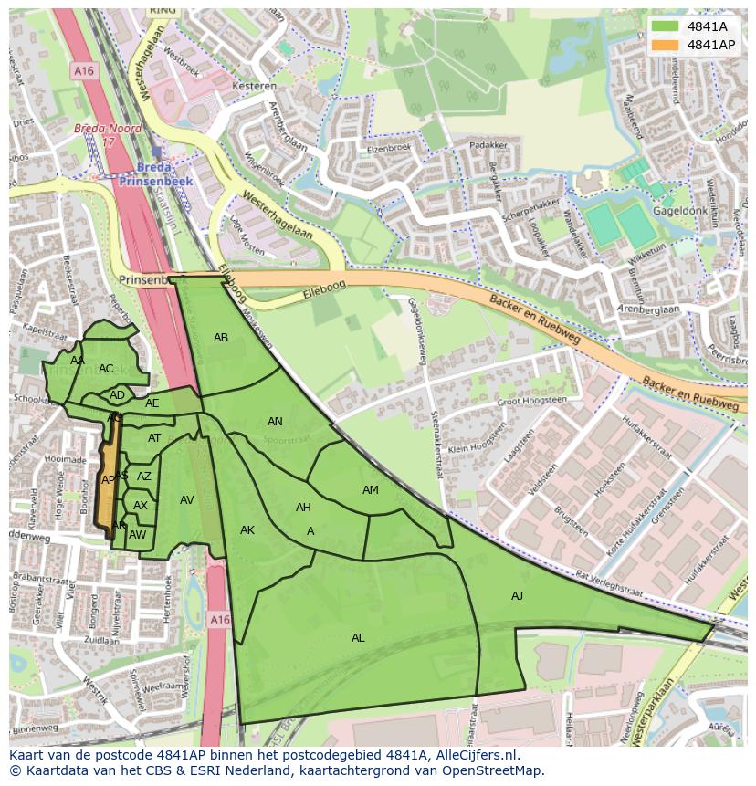 Afbeelding van het postcodegebied 4841 AP op de kaart.