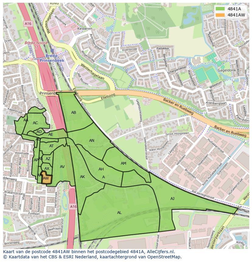 Afbeelding van het postcodegebied 4841 AW op de kaart.
