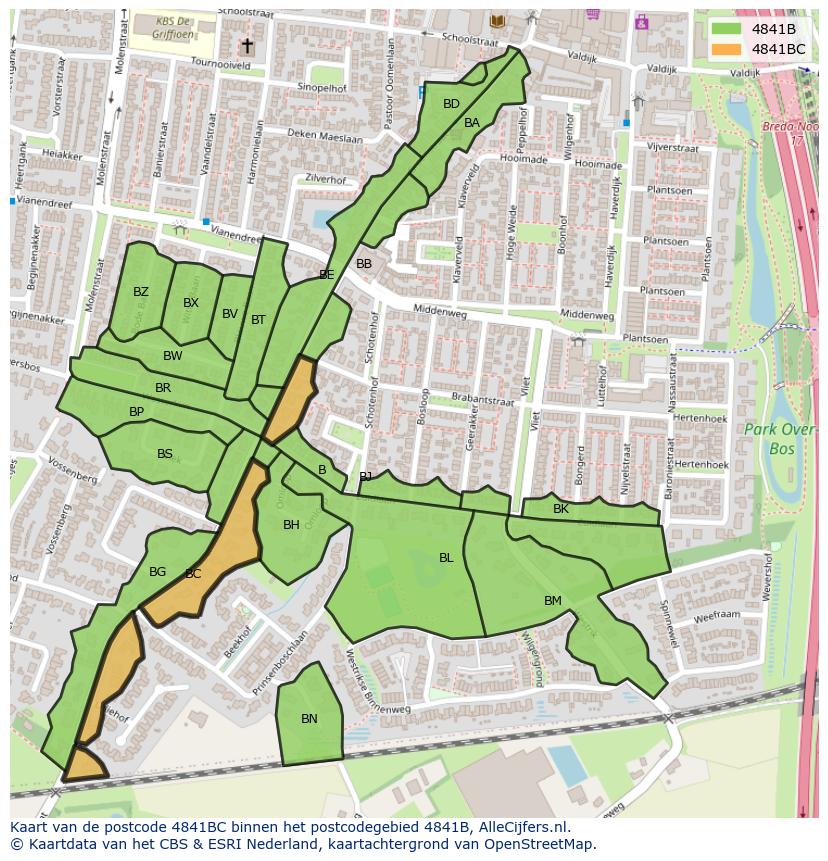 Afbeelding van het postcodegebied 4841 BC op de kaart.