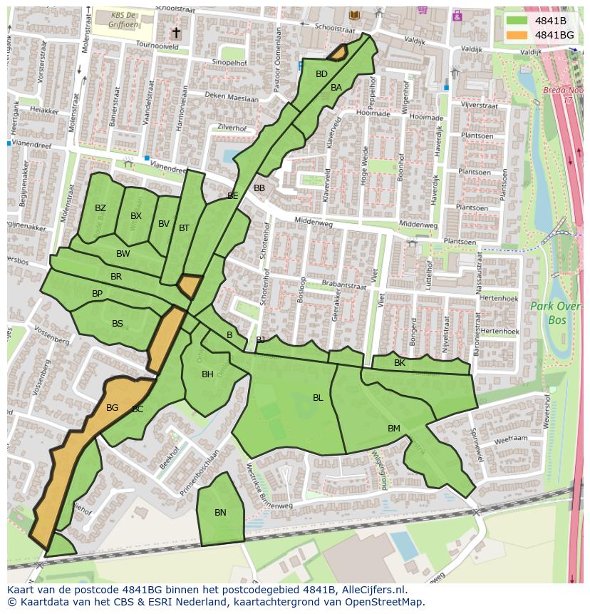 Afbeelding van het postcodegebied 4841 BG op de kaart.