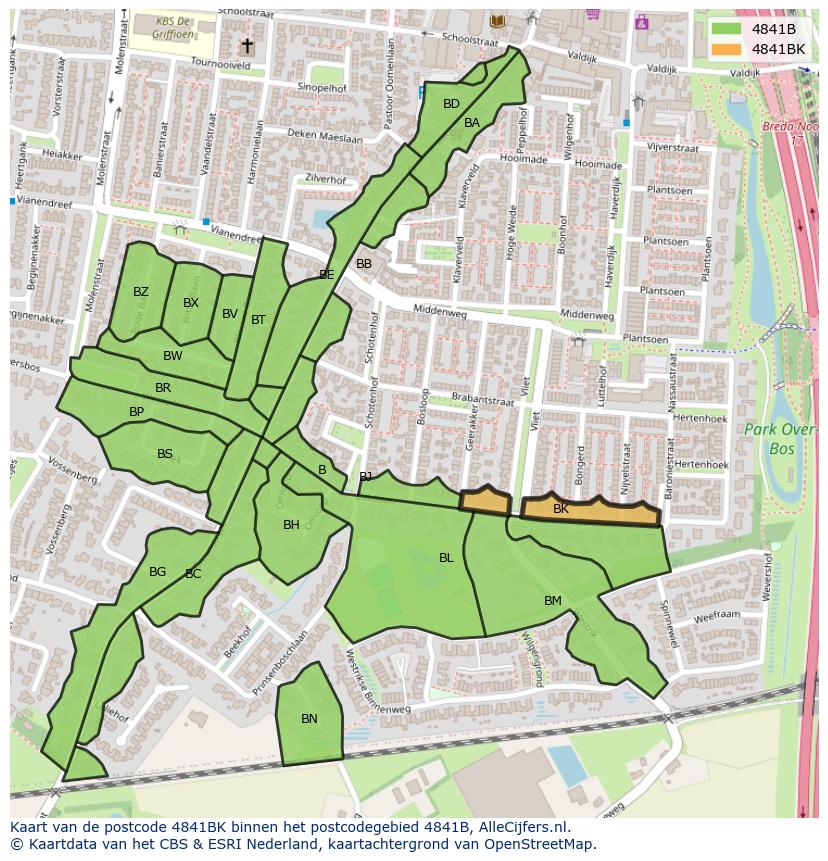 Afbeelding van het postcodegebied 4841 BK op de kaart.