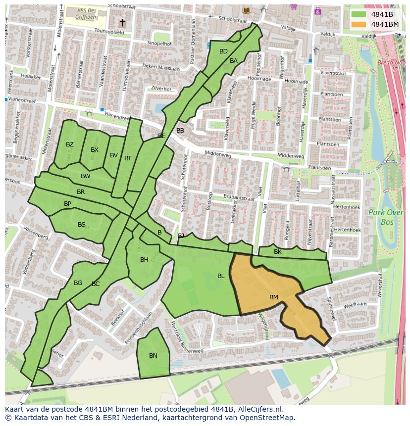 Afbeelding van het postcodegebied 4841 BM op de kaart.