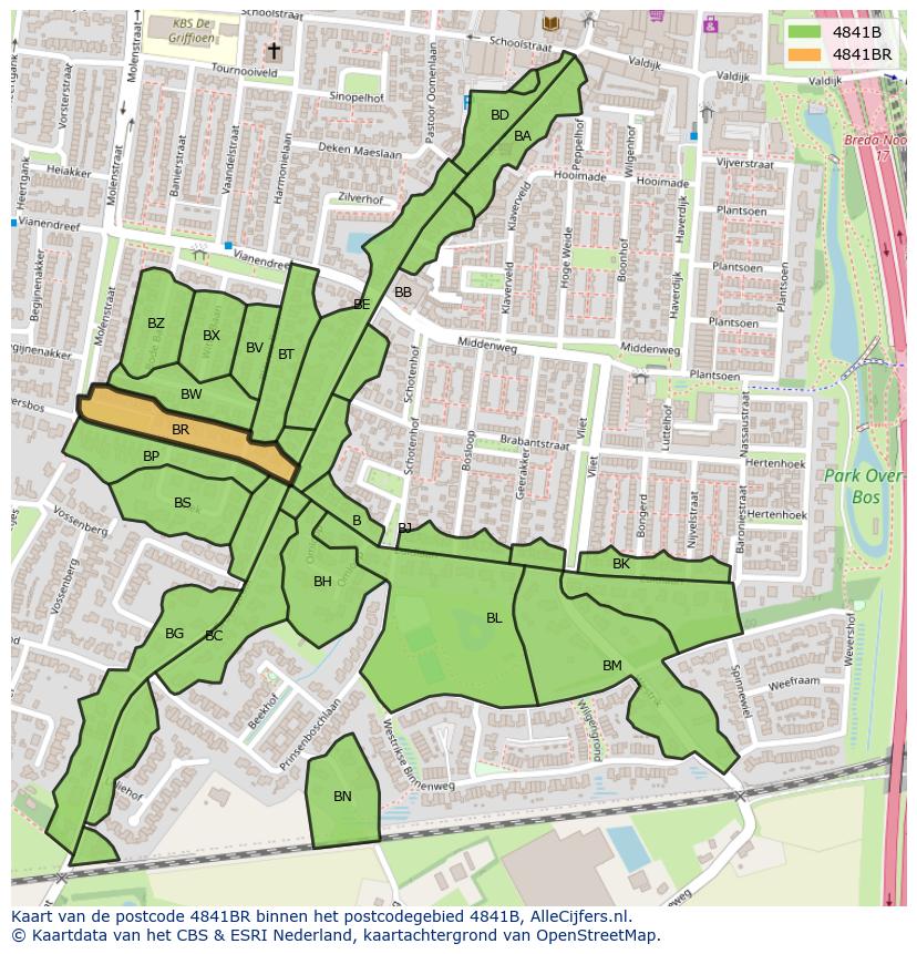 Afbeelding van het postcodegebied 4841 BR op de kaart.