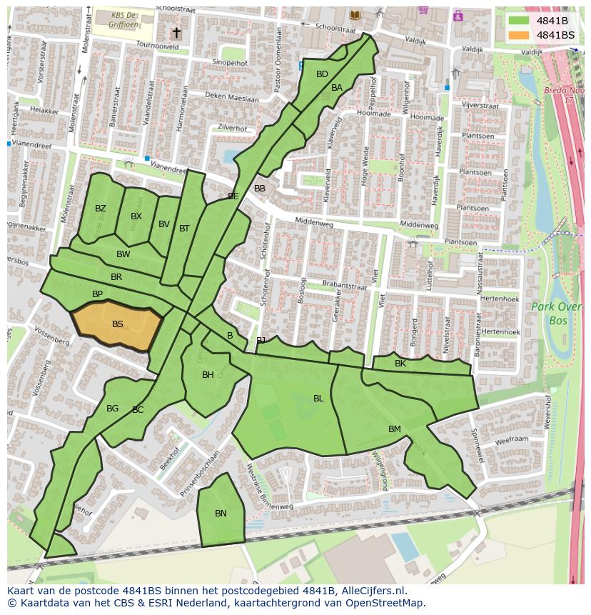 Afbeelding van het postcodegebied 4841 BS op de kaart.