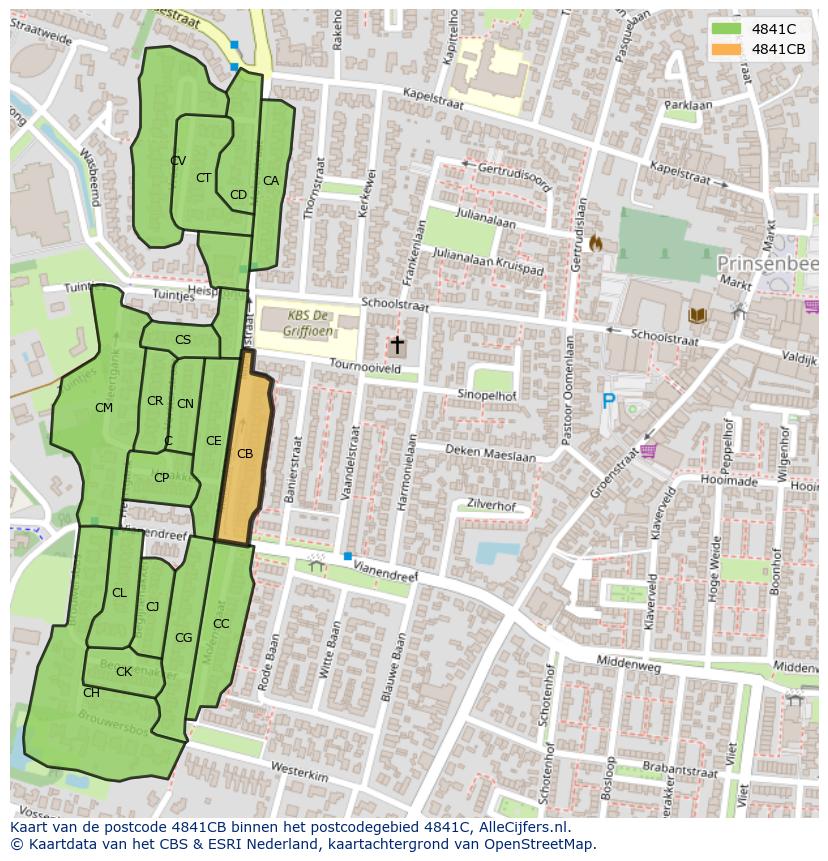 Afbeelding van het postcodegebied 4841 CB op de kaart.