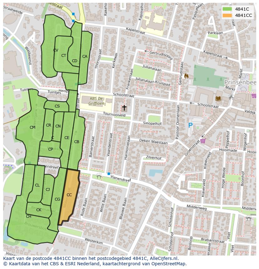 Afbeelding van het postcodegebied 4841 CC op de kaart.