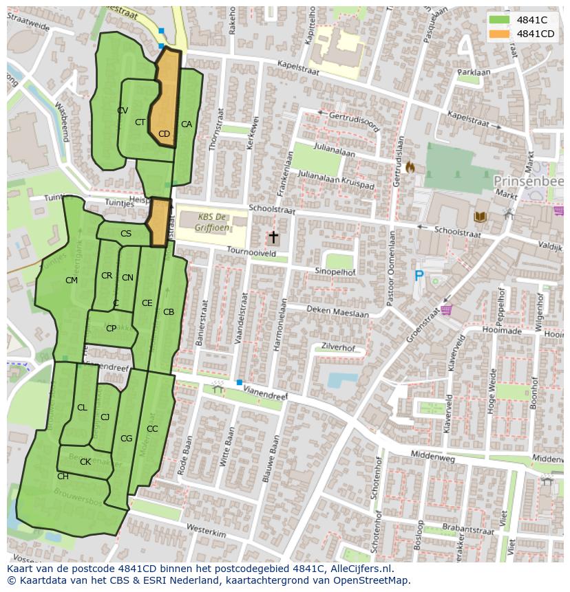 Afbeelding van het postcodegebied 4841 CD op de kaart.