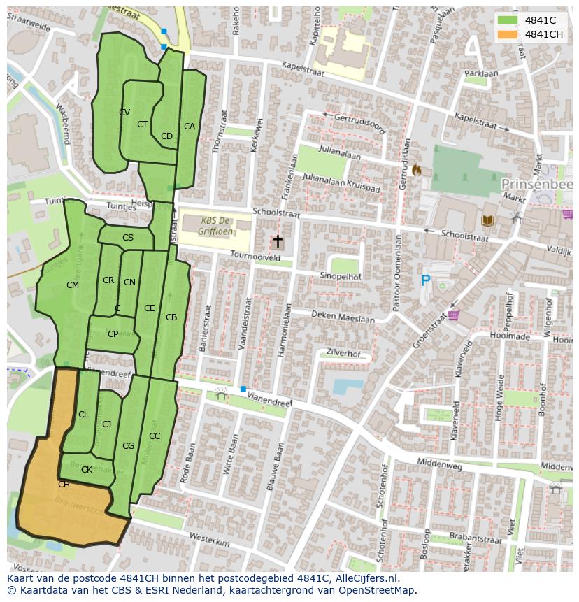 Afbeelding van het postcodegebied 4841 CH op de kaart.