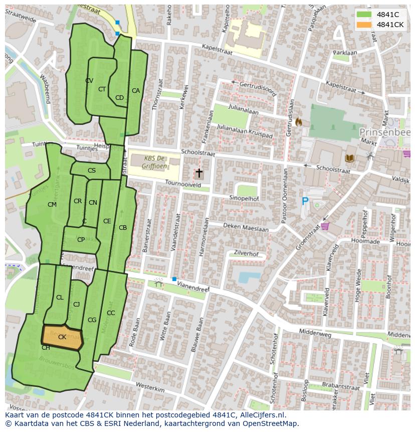 Afbeelding van het postcodegebied 4841 CK op de kaart.