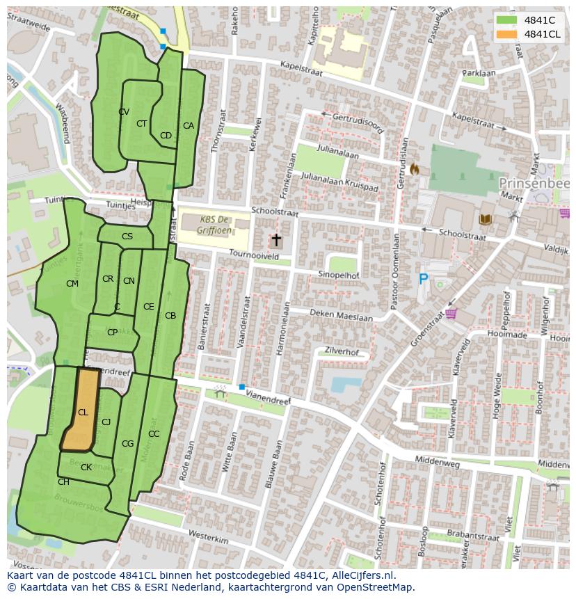 Afbeelding van het postcodegebied 4841 CL op de kaart.