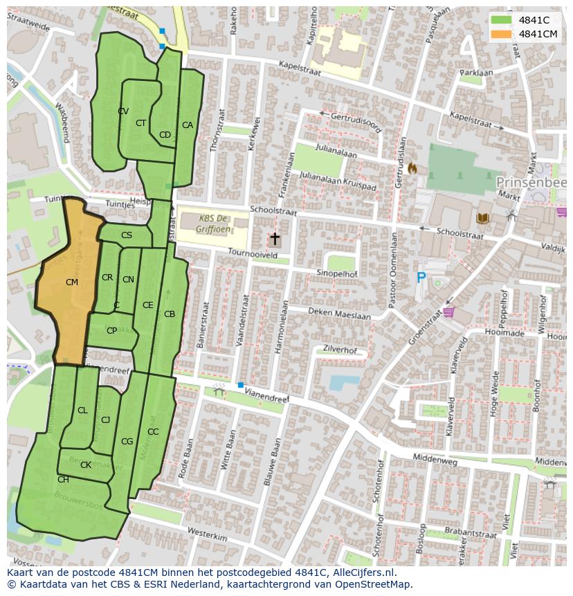 Afbeelding van het postcodegebied 4841 CM op de kaart.