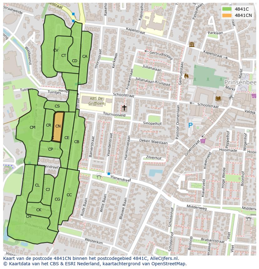Afbeelding van het postcodegebied 4841 CN op de kaart.
