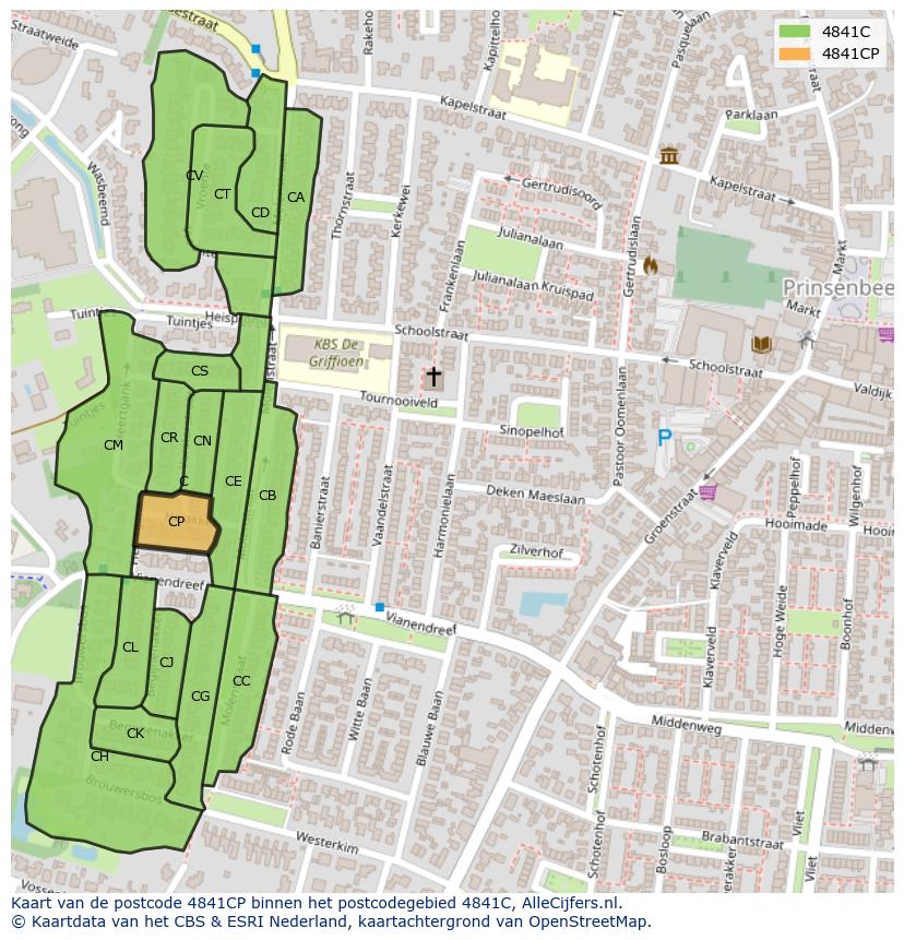 Afbeelding van het postcodegebied 4841 CP op de kaart.