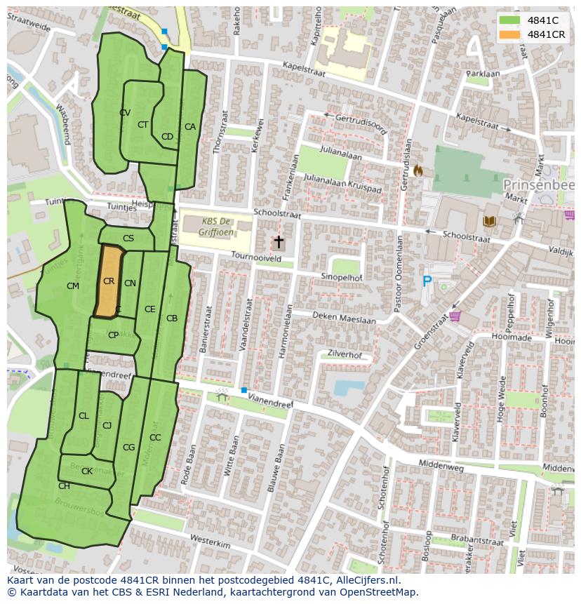 Afbeelding van het postcodegebied 4841 CR op de kaart.