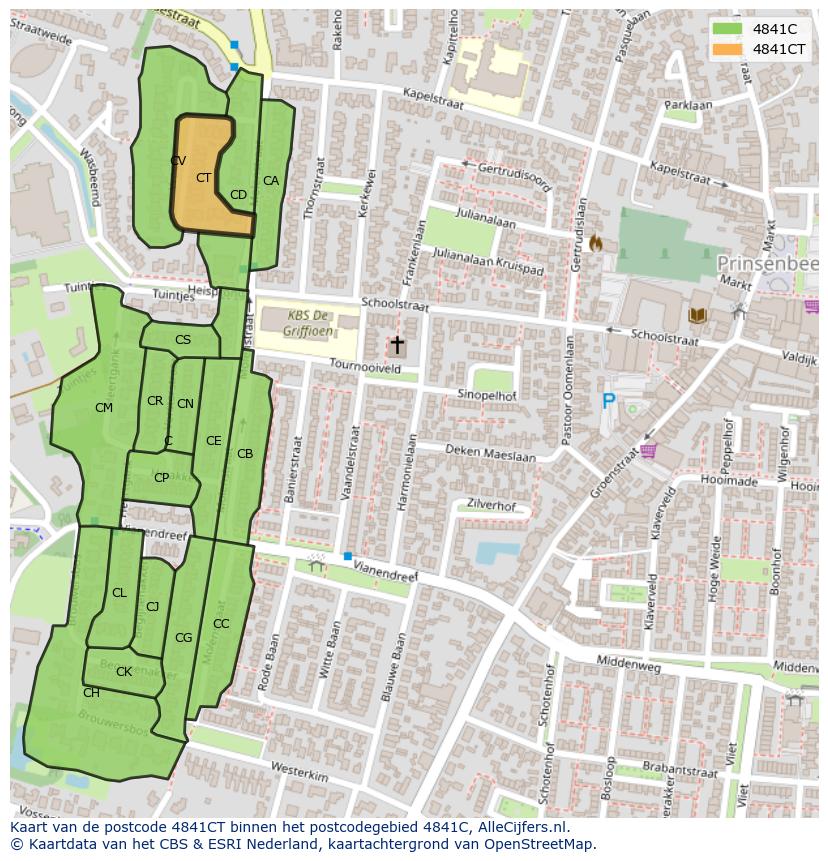 Afbeelding van het postcodegebied 4841 CT op de kaart.