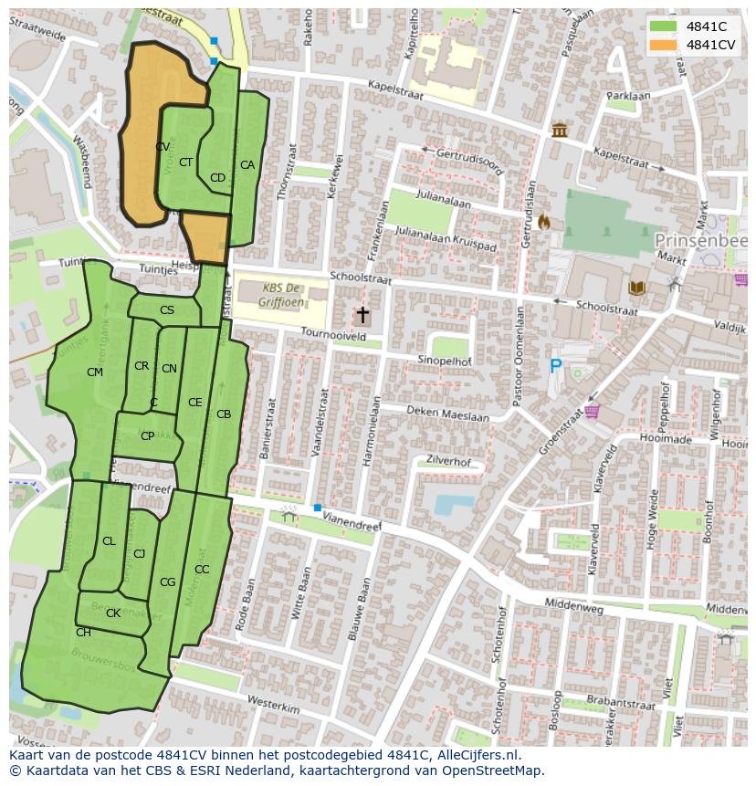 Afbeelding van het postcodegebied 4841 CV op de kaart.