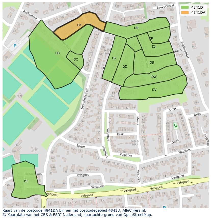 Afbeelding van het postcodegebied 4841 DA op de kaart.