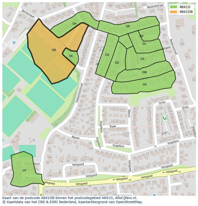 Afbeelding van het postcodegebied 4841 DB op de kaart.