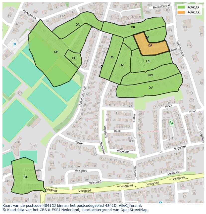 Afbeelding van het postcodegebied 4841 DJ op de kaart.