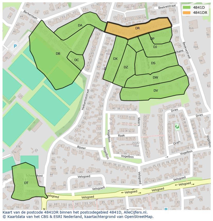 Afbeelding van het postcodegebied 4841 DR op de kaart.