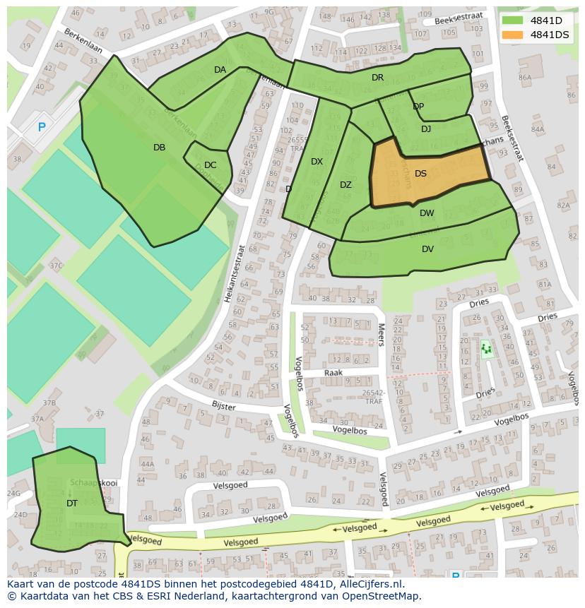 Afbeelding van het postcodegebied 4841 DS op de kaart.