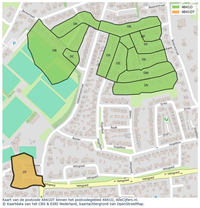 Afbeelding van het postcodegebied 4841 DT op de kaart.