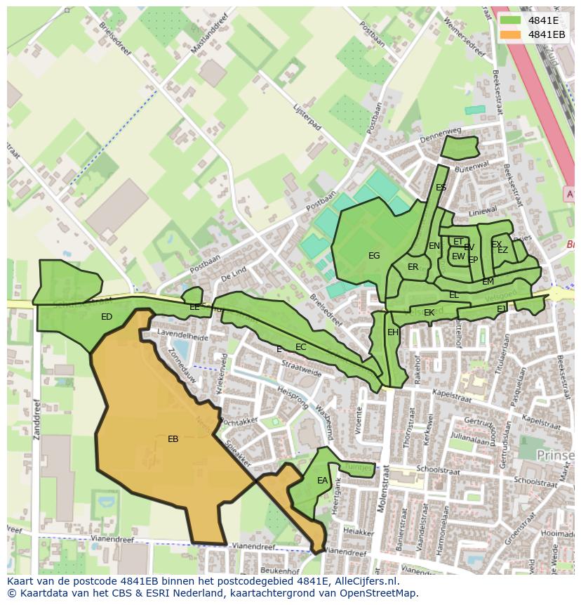 Afbeelding van het postcodegebied 4841 EB op de kaart.