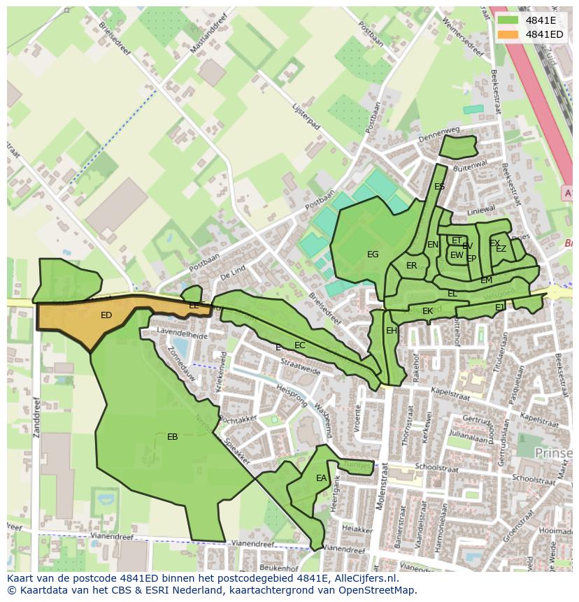 Afbeelding van het postcodegebied 4841 ED op de kaart.