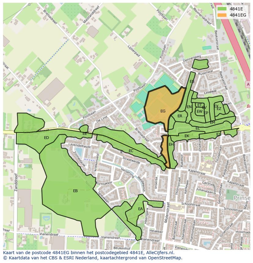 Afbeelding van het postcodegebied 4841 EG op de kaart.