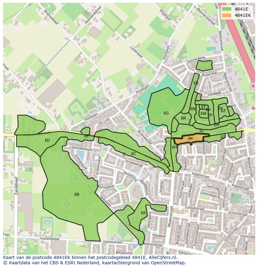 Afbeelding van het postcodegebied 4841 EK op de kaart.
