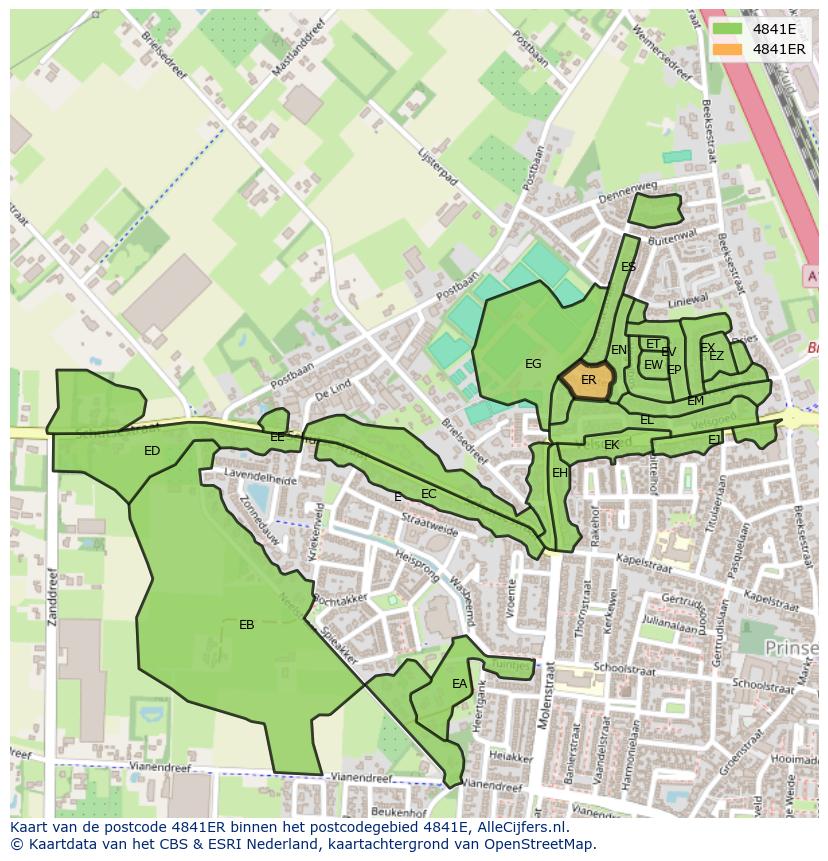 Afbeelding van het postcodegebied 4841 ER op de kaart.