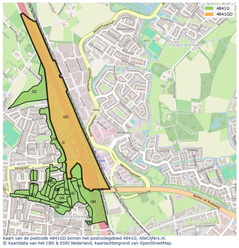 Afbeelding van het postcodegebied 4841 GD op de kaart.
