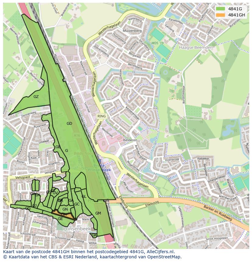 Afbeelding van het postcodegebied 4841 GH op de kaart.