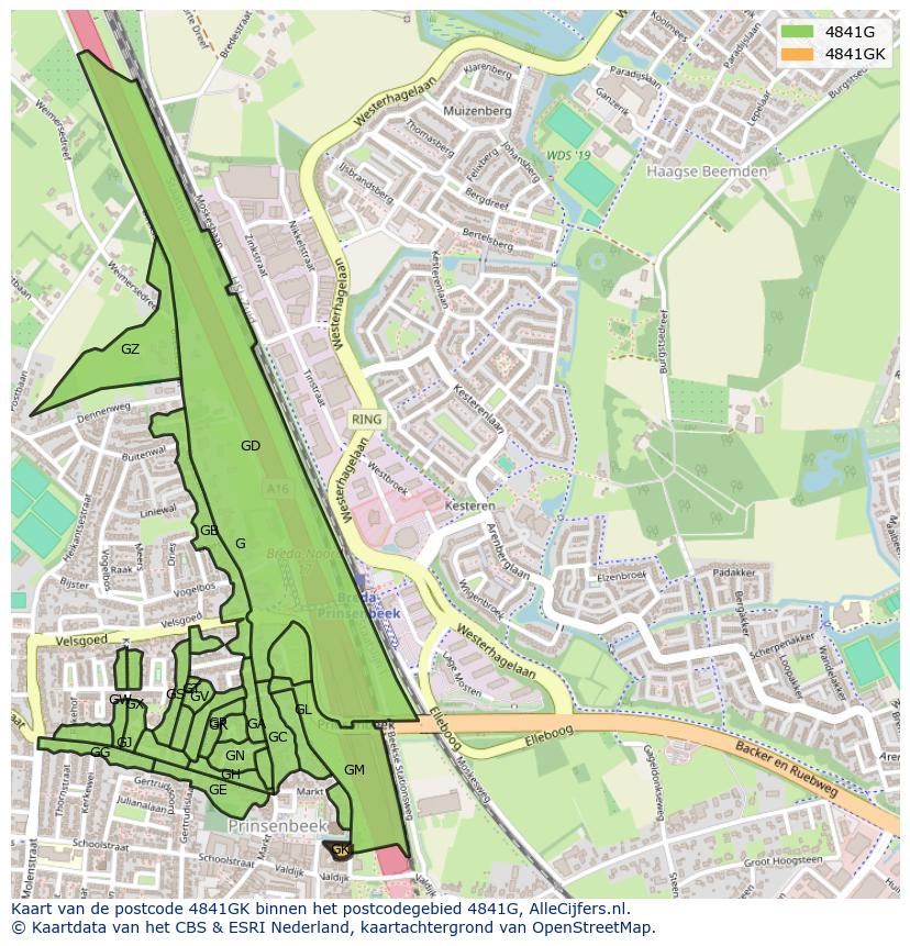 Afbeelding van het postcodegebied 4841 GK op de kaart.