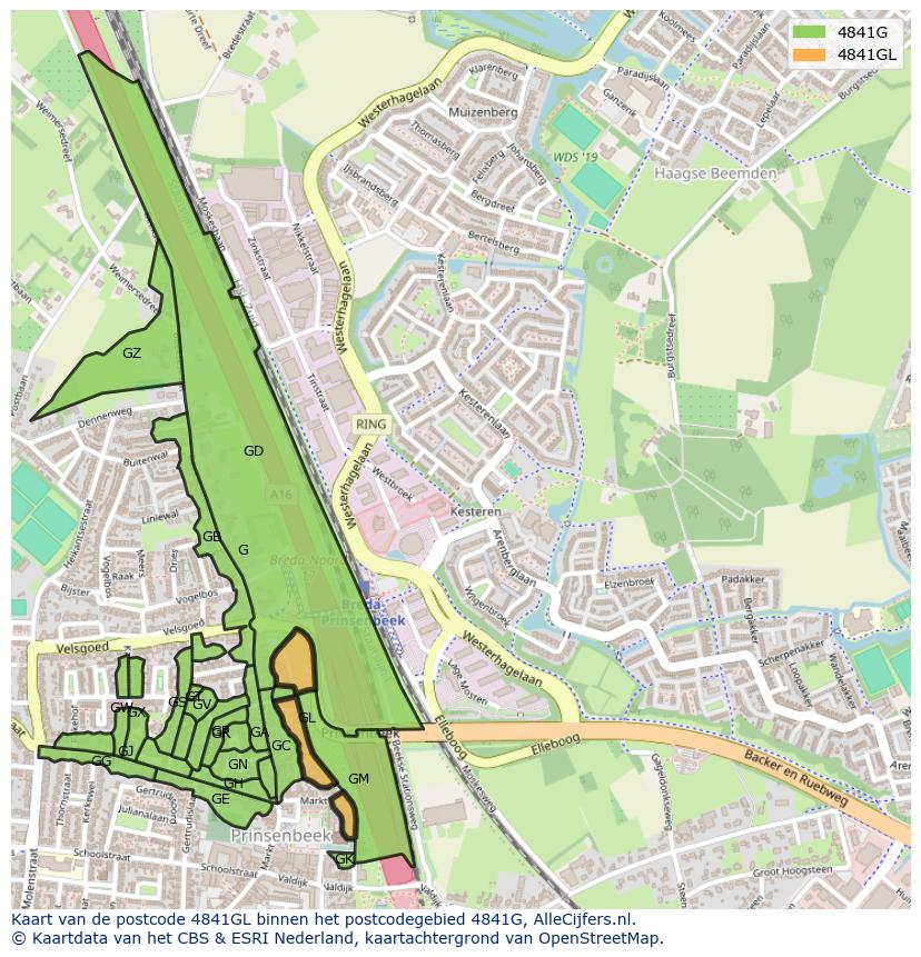 Afbeelding van het postcodegebied 4841 GL op de kaart.
