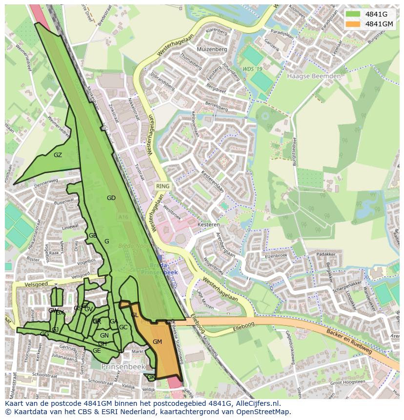 Afbeelding van het postcodegebied 4841 GM op de kaart.