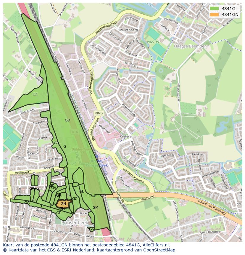 Afbeelding van het postcodegebied 4841 GN op de kaart.