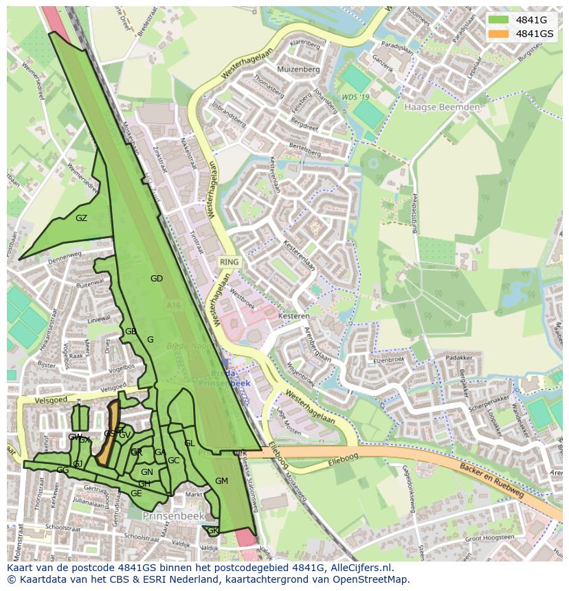 Afbeelding van het postcodegebied 4841 GS op de kaart.