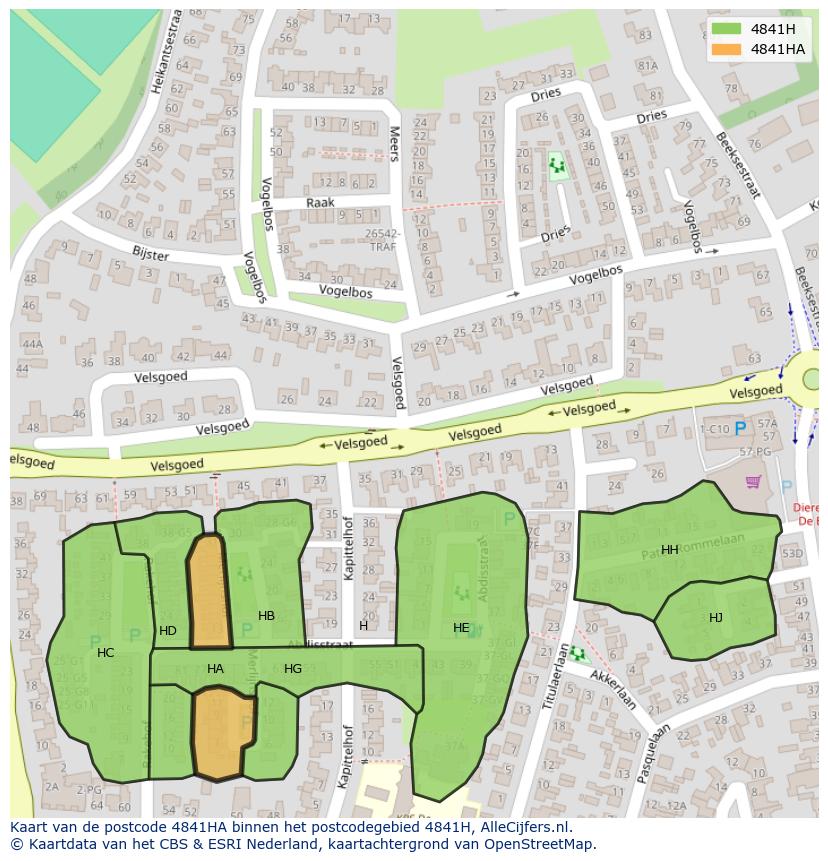 Afbeelding van het postcodegebied 4841 HA op de kaart.