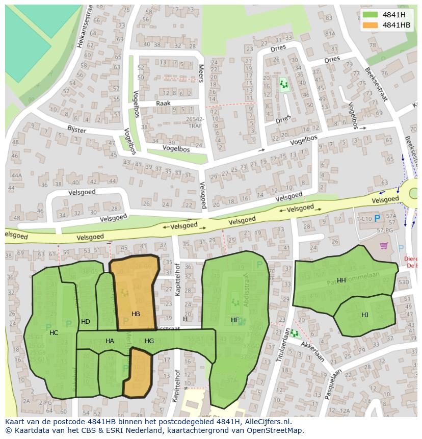 Afbeelding van het postcodegebied 4841 HB op de kaart.