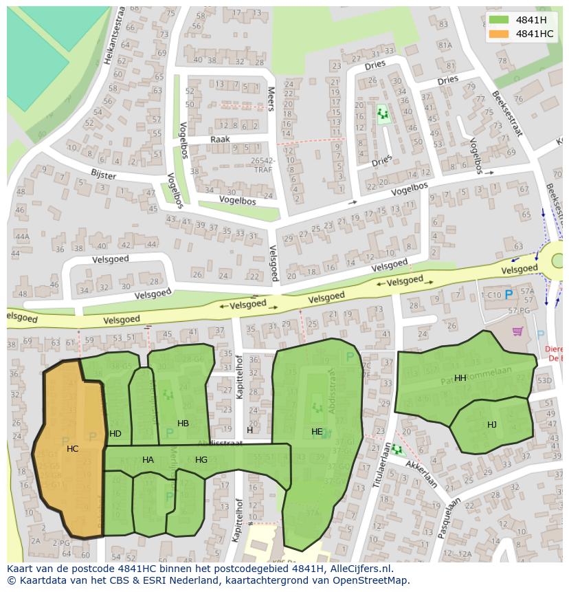 Afbeelding van het postcodegebied 4841 HC op de kaart.