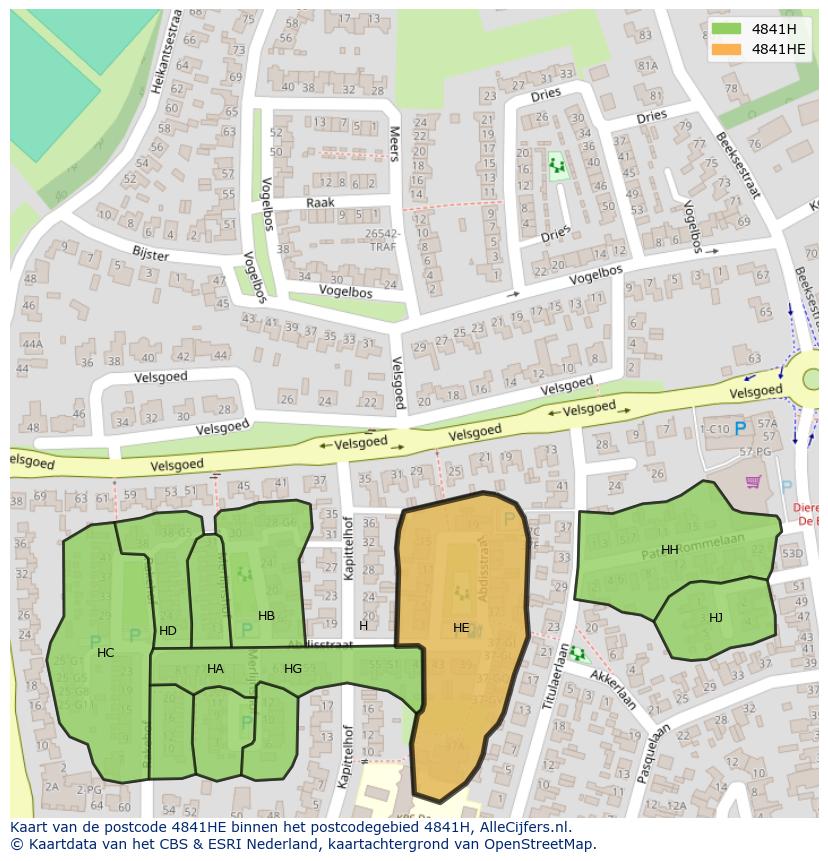 Afbeelding van het postcodegebied 4841 HE op de kaart.