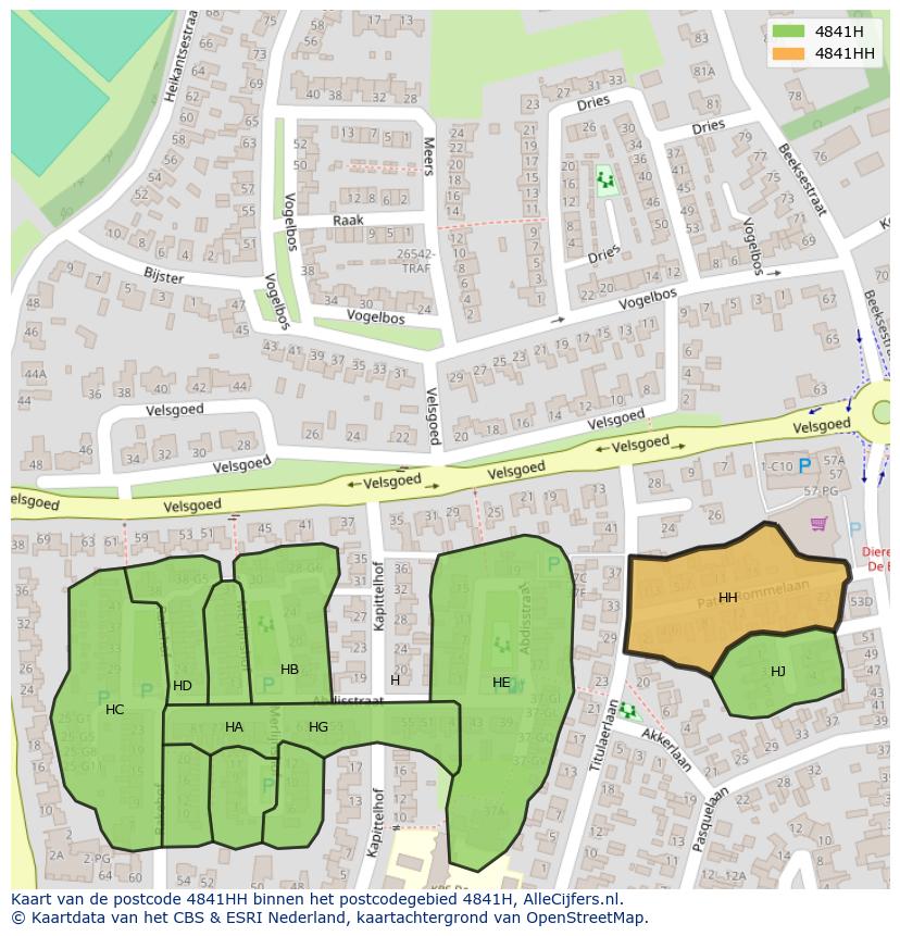 Afbeelding van het postcodegebied 4841 HH op de kaart.