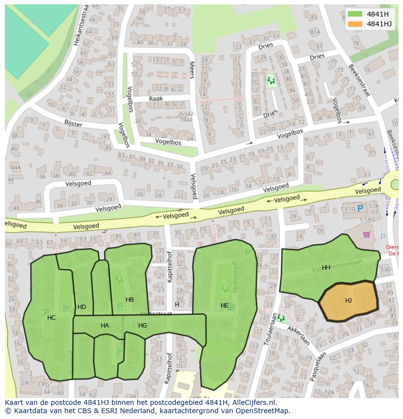 Afbeelding van het postcodegebied 4841 HJ op de kaart.