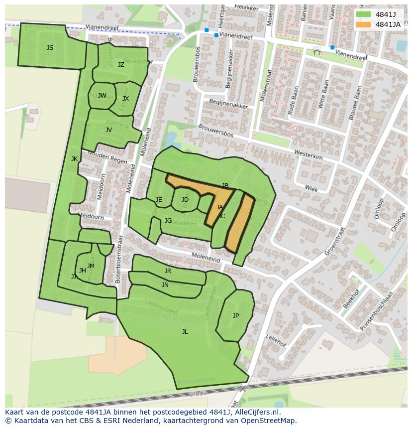 Afbeelding van het postcodegebied 4841 JA op de kaart.