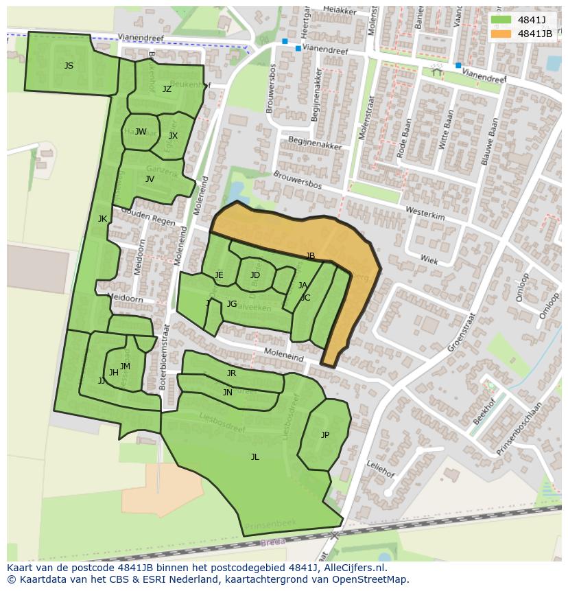 Afbeelding van het postcodegebied 4841 JB op de kaart.