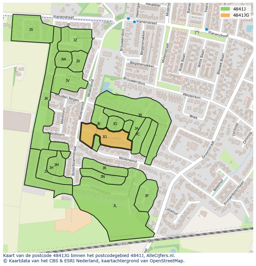 Afbeelding van het postcodegebied 4841 JG op de kaart.