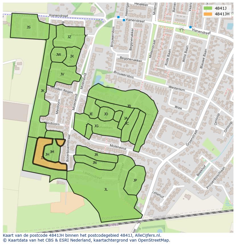 Afbeelding van het postcodegebied 4841 JH op de kaart.