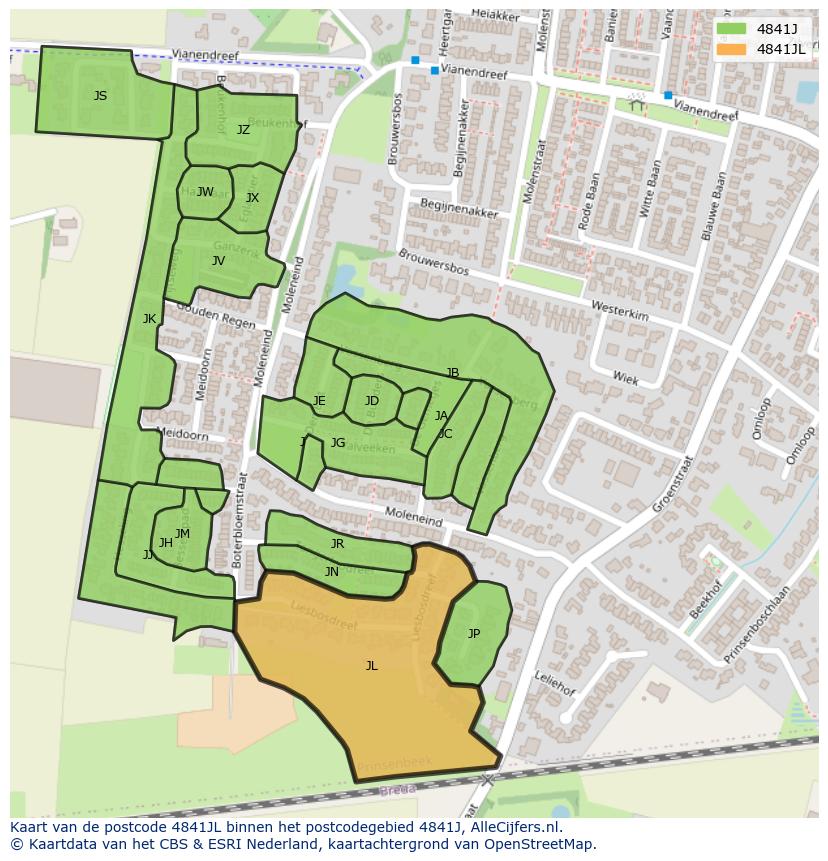 Afbeelding van het postcodegebied 4841 JL op de kaart.